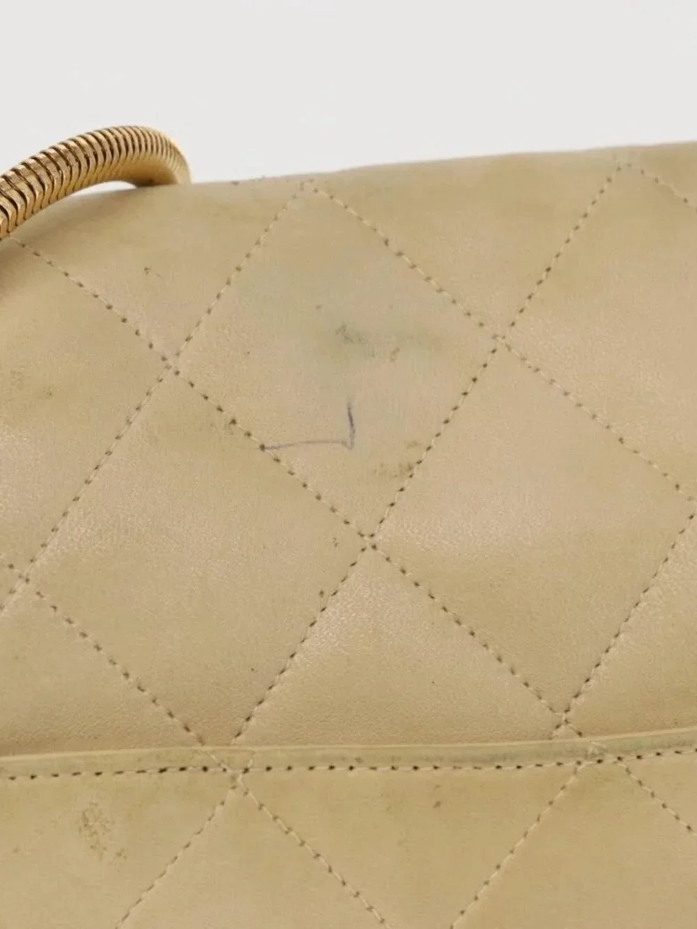 CHANEL Matelasse Chain Shoulder Bag Lamb Skin Ivory Gold CC Auth 164270